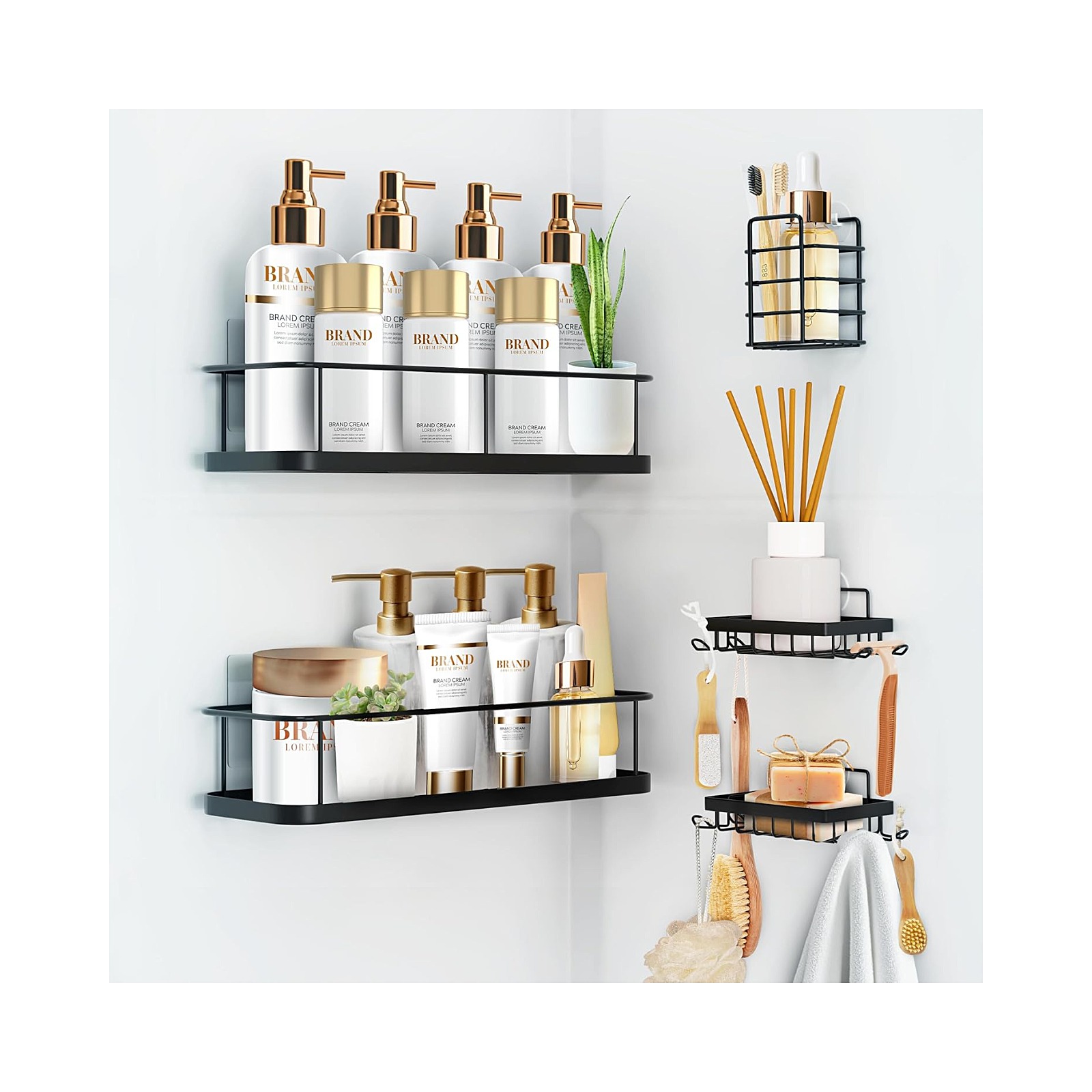 Adhesive Shower Organizer — 5-Piece Set, No Drill
