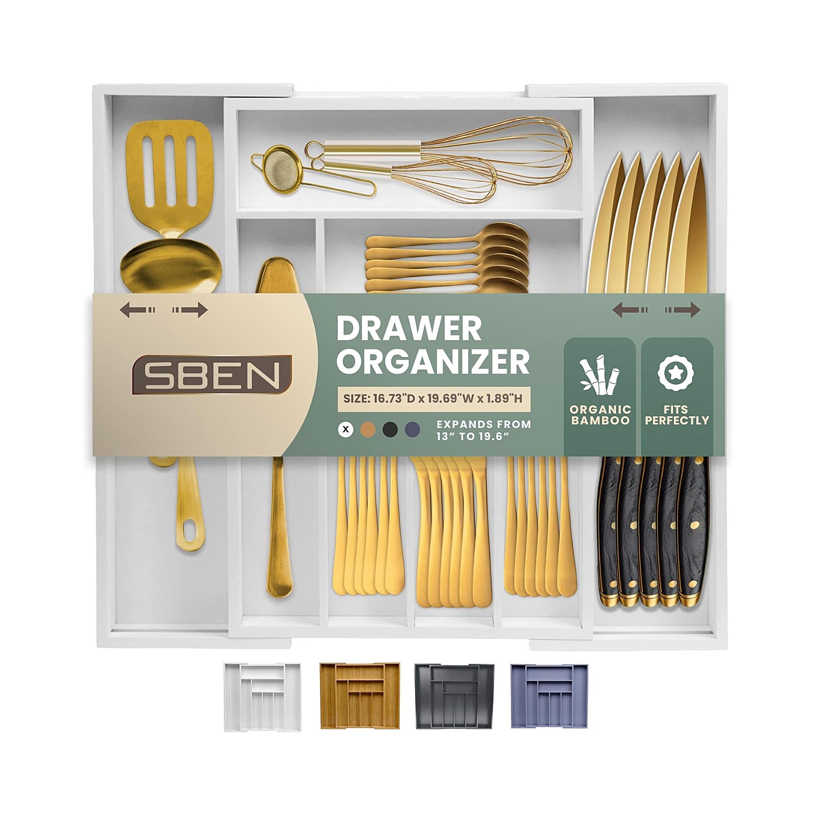 Expandable Drawer Organizer — Large, 6–8 Slots