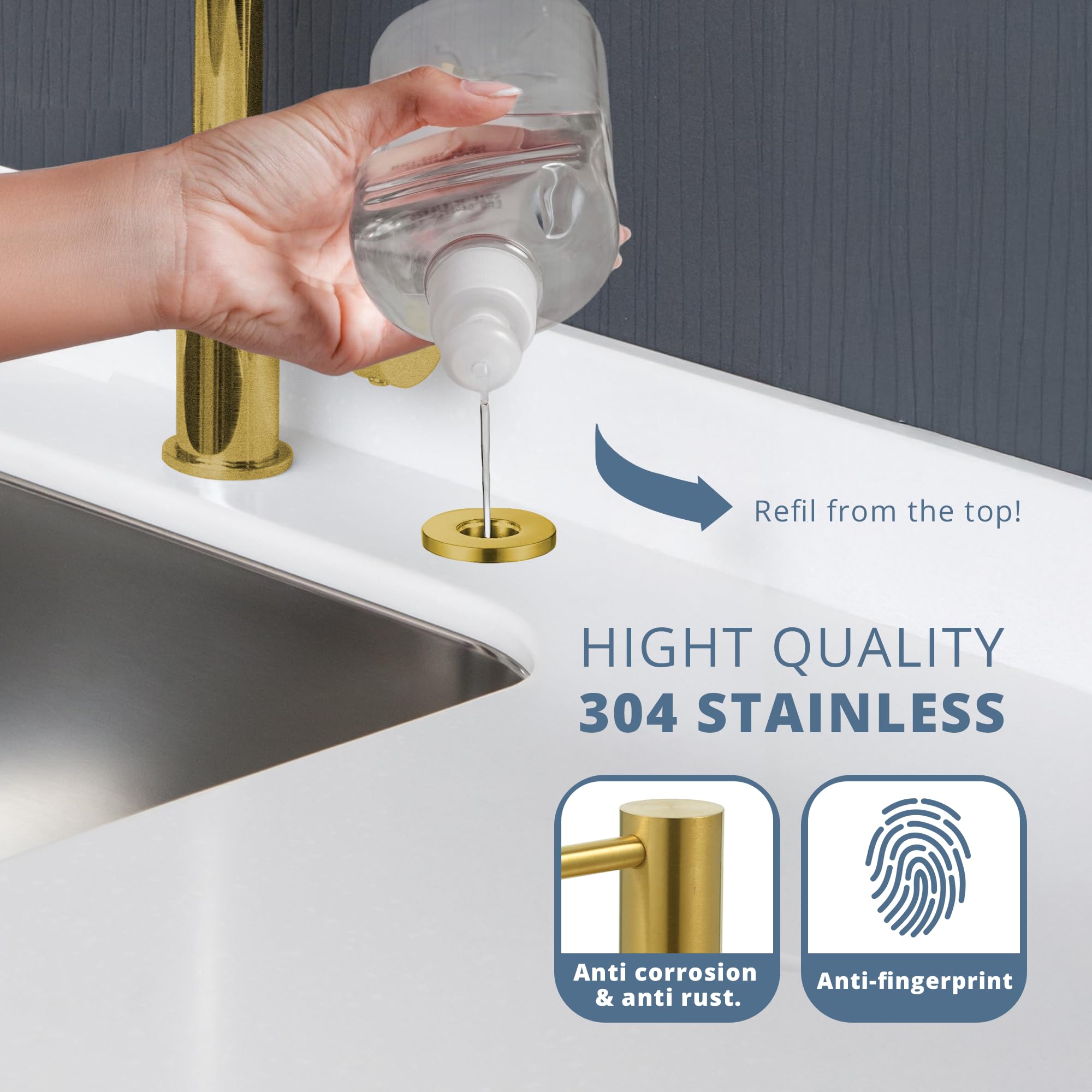 Countertop Sink Soap Dispenser — 17 oz Built-in Bottle — Gold Brushed — view 6