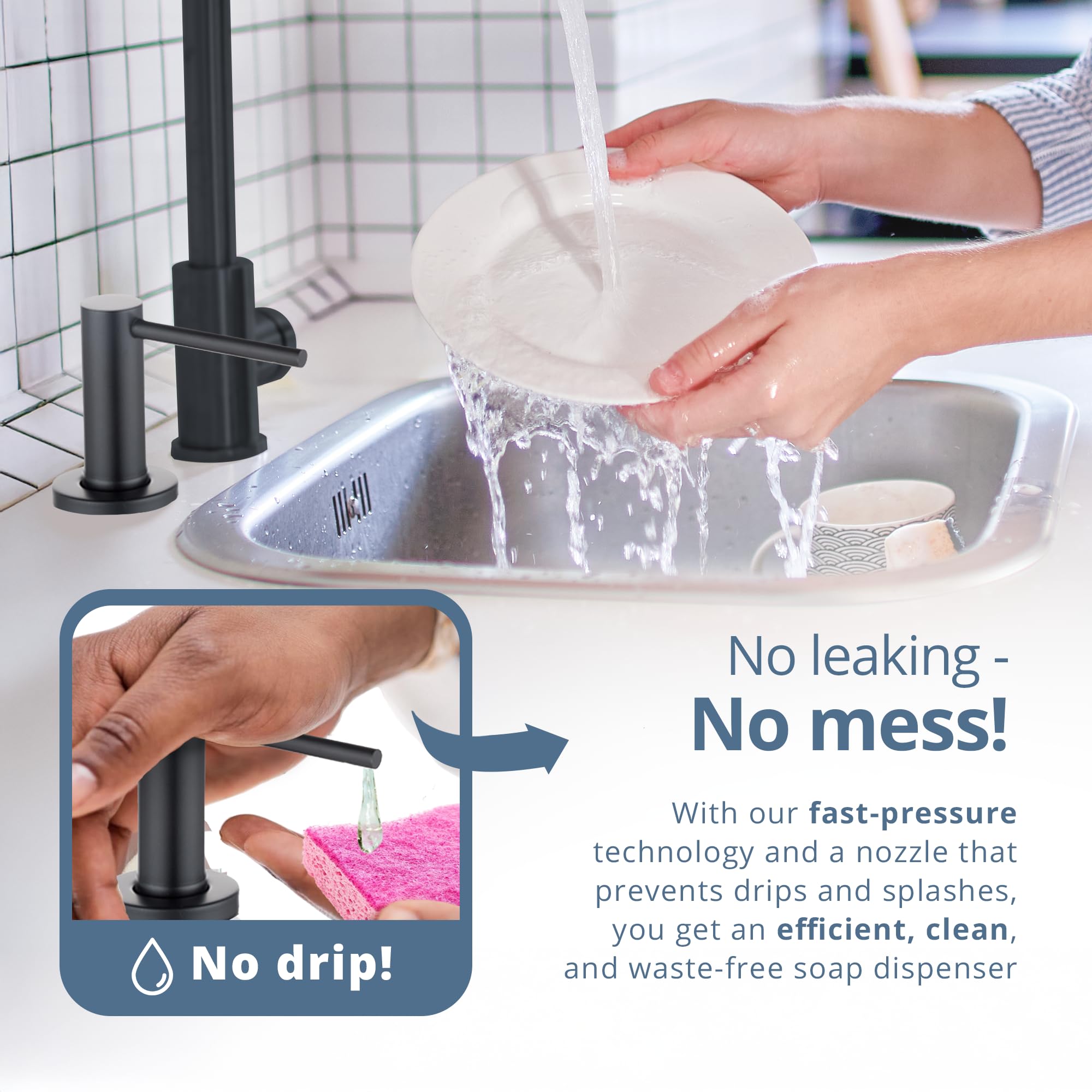 Countertop Sink Soap Dispenser — 17 oz Built-in Bottle — Matte Black — view 9