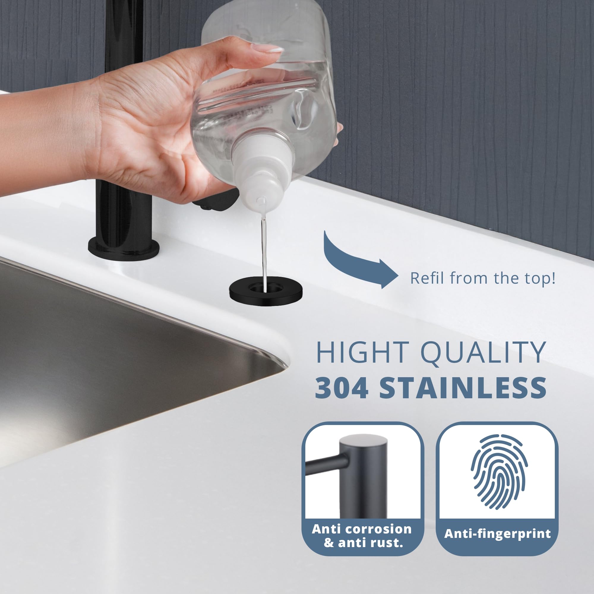 Countertop Sink Soap Dispenser — 17 oz Built-in Bottle — Matte Black — view 2