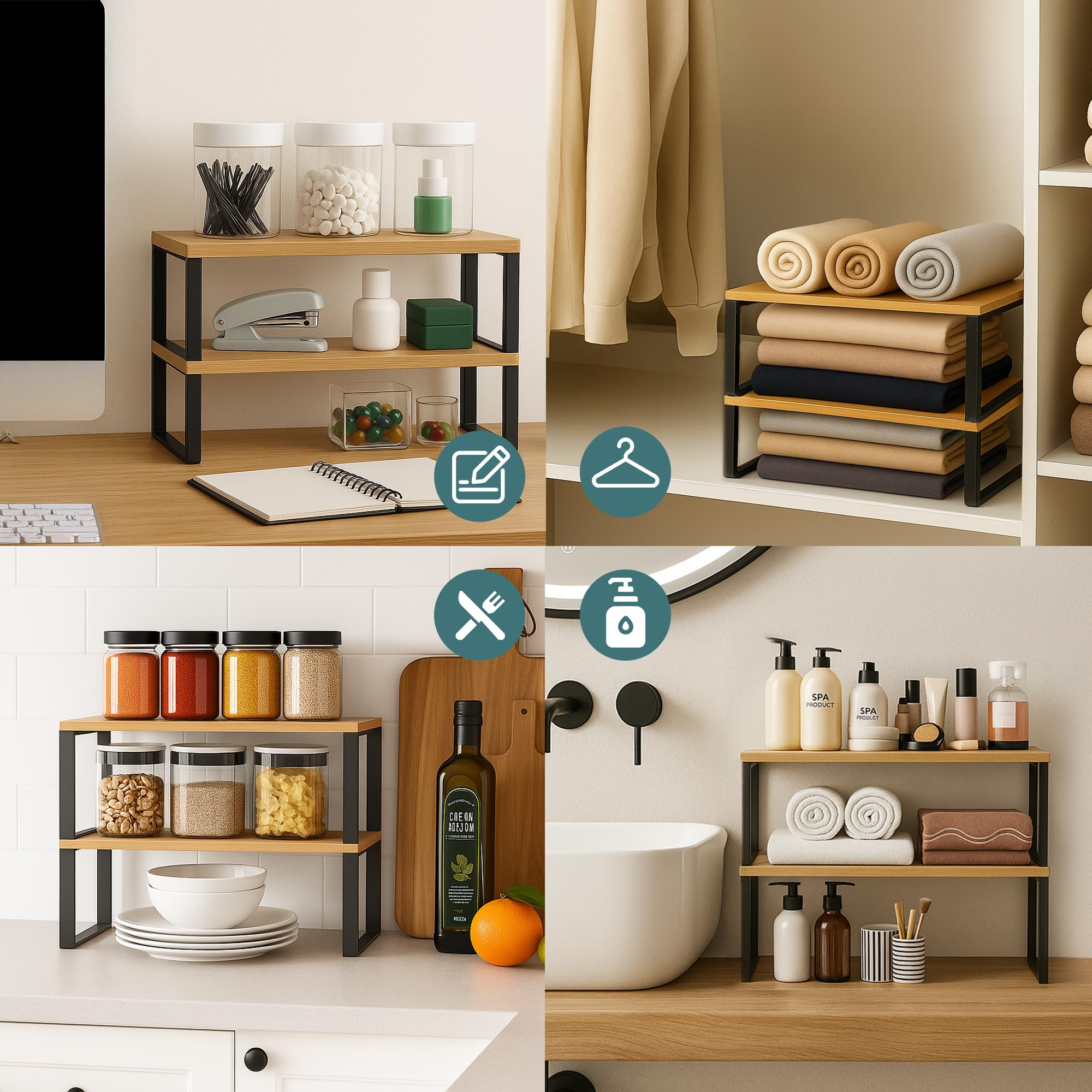 Cabinet Organizer Shelf — Set of 2, Standard — Ink Black / Beige — view 8