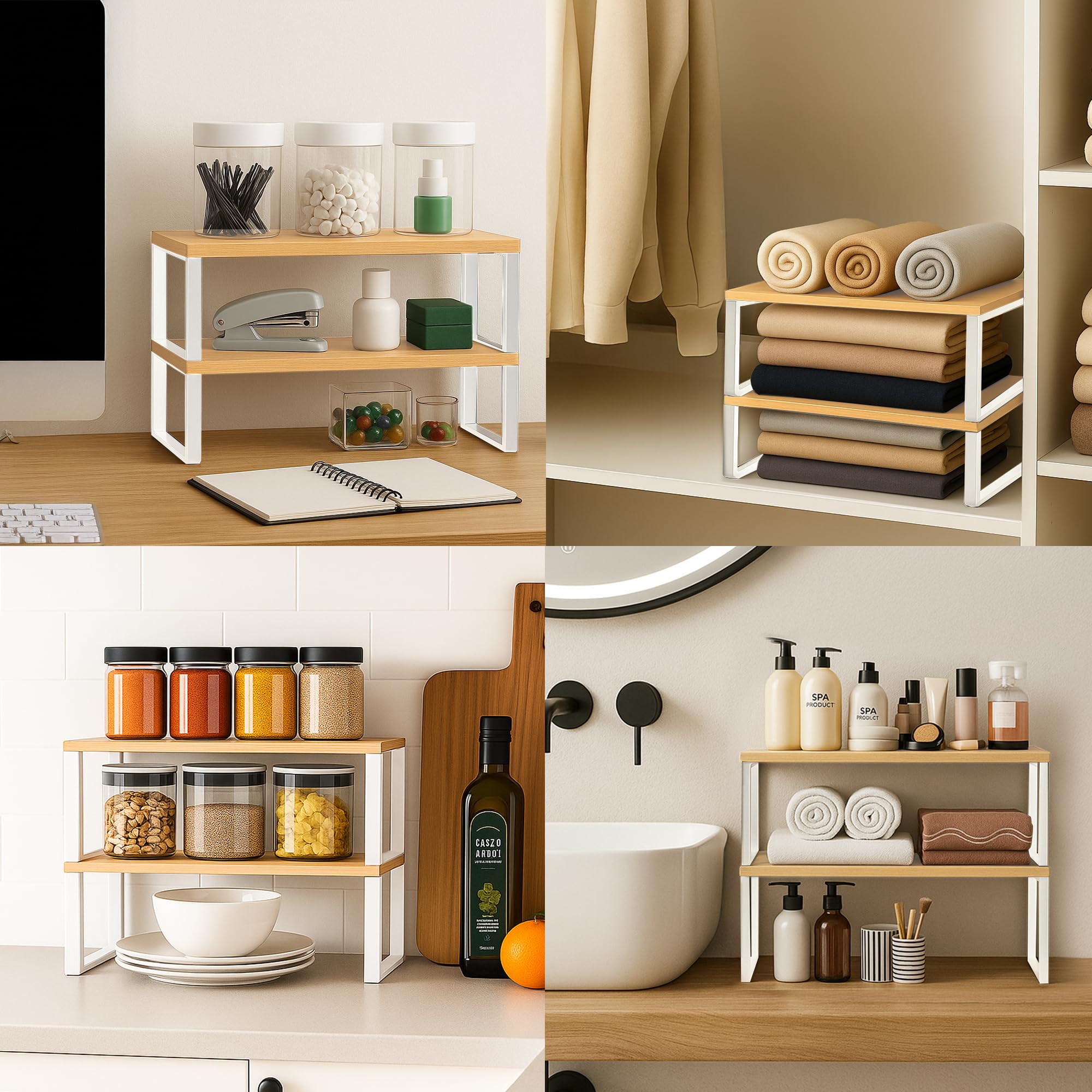 Cabinet Organizer Shelf — Set of 2, Standard — Cloud White / Beige — view 3