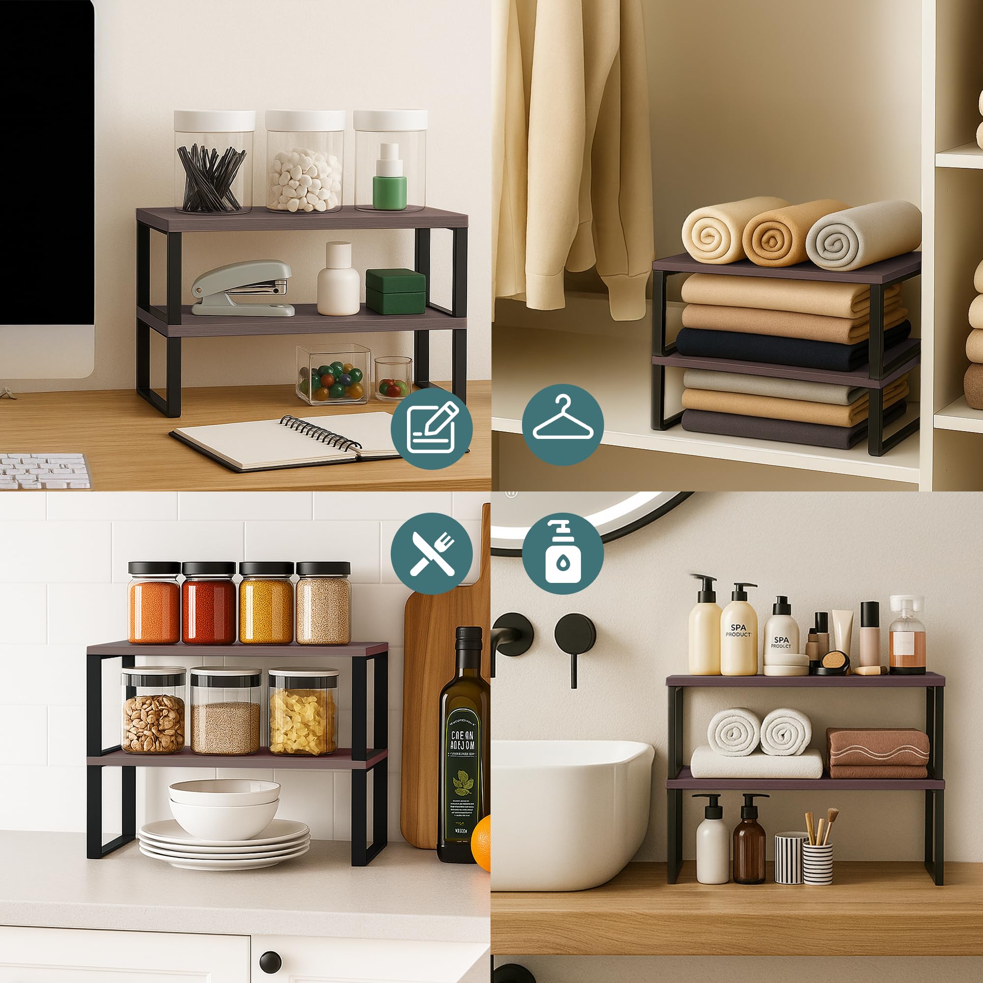 Cabinet Organizer Shelf — Set of 2, Standard — Ink Black / Brown — view 8