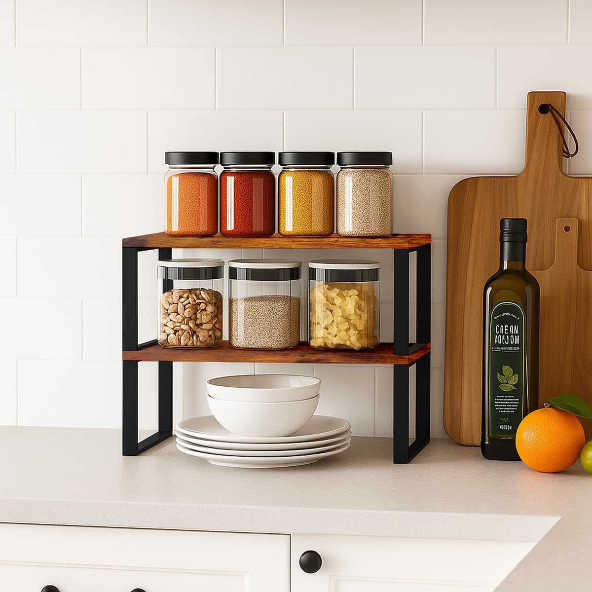 Cabinet Organizer Shelf — Set of 2, Standard — Ink Black / Rustic — view 4