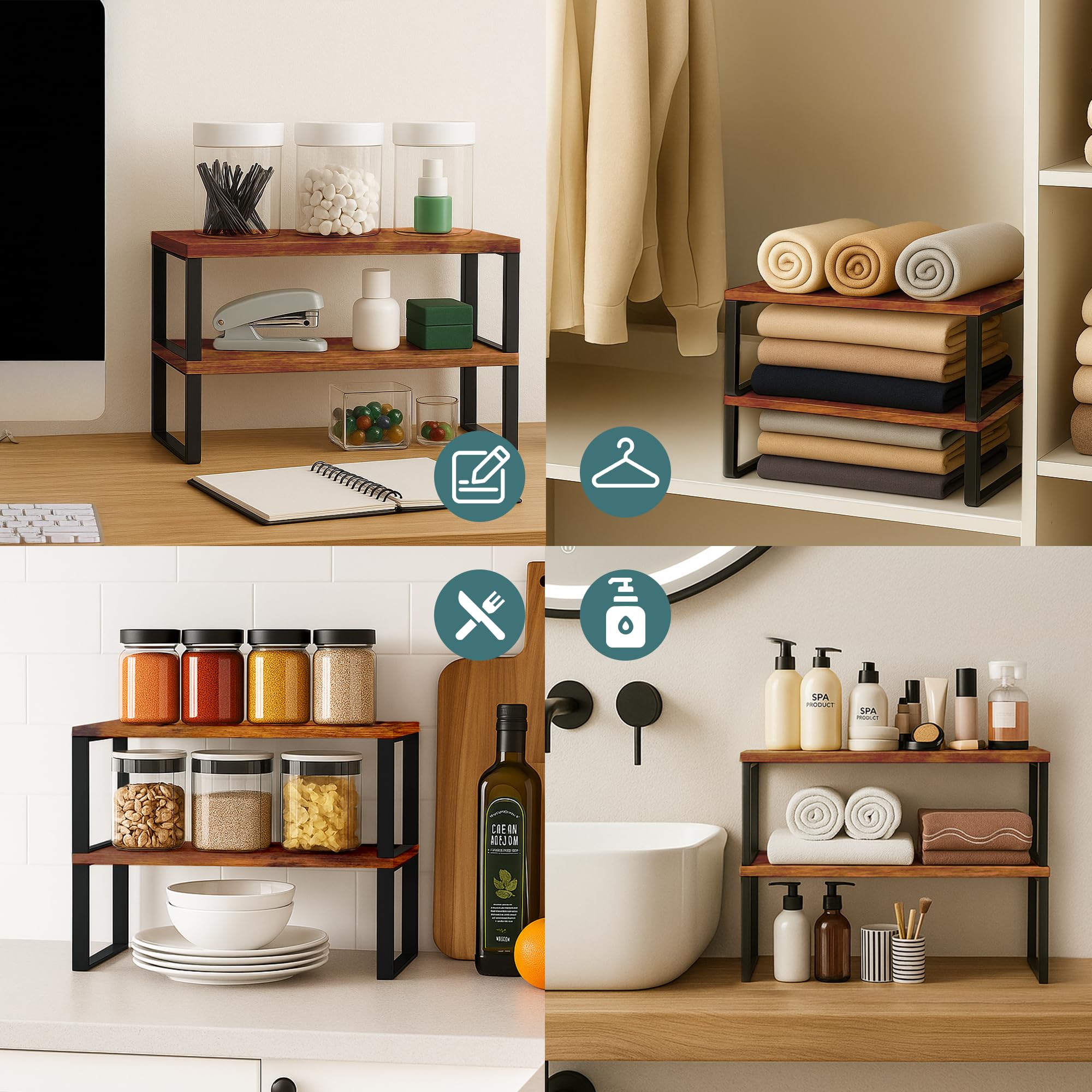 Cabinet Organizer Shelf — Set of 2, Standard — Ink Black / Rustic — view 3