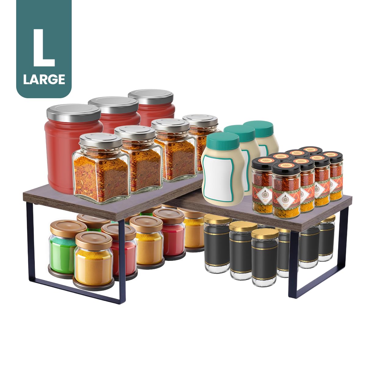 Cabinet Organizer Shelf — Set of 2, Large — Ink Black / Brown — view 2