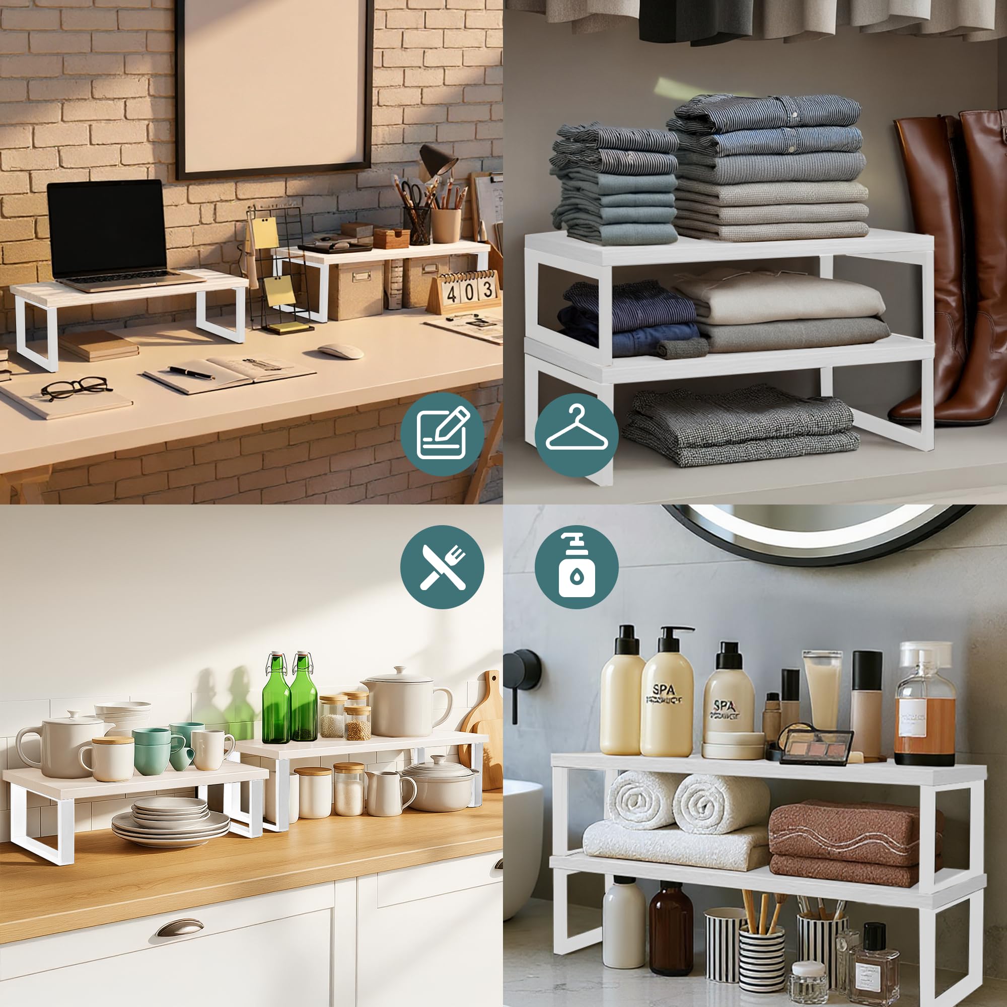 Cabinet Organizer Shelf — Set of 2, Large — White — view 8