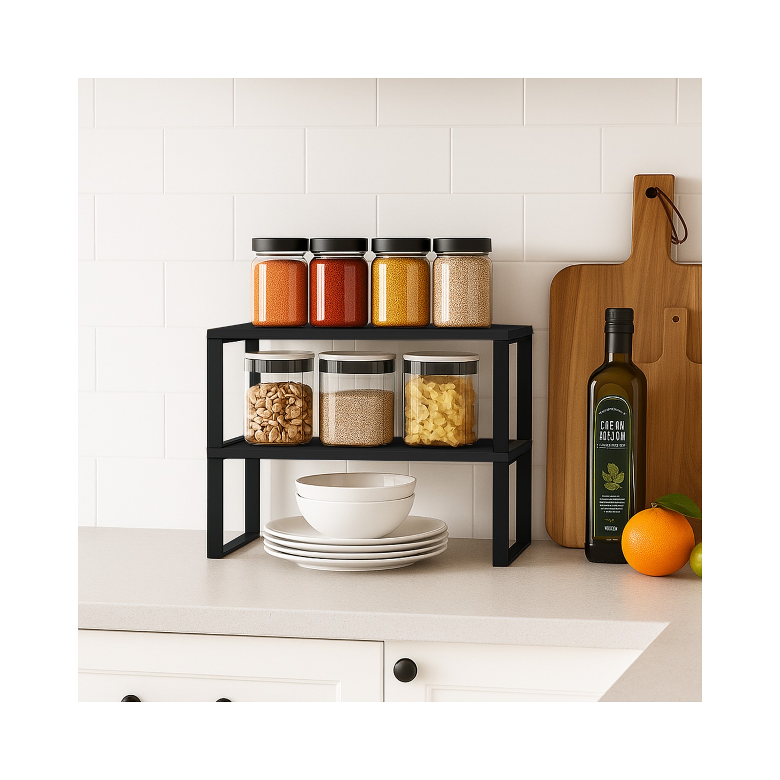 Cabinet Organizer Shelf — Set of 2, Large — Ink Black / Rustic — view 10