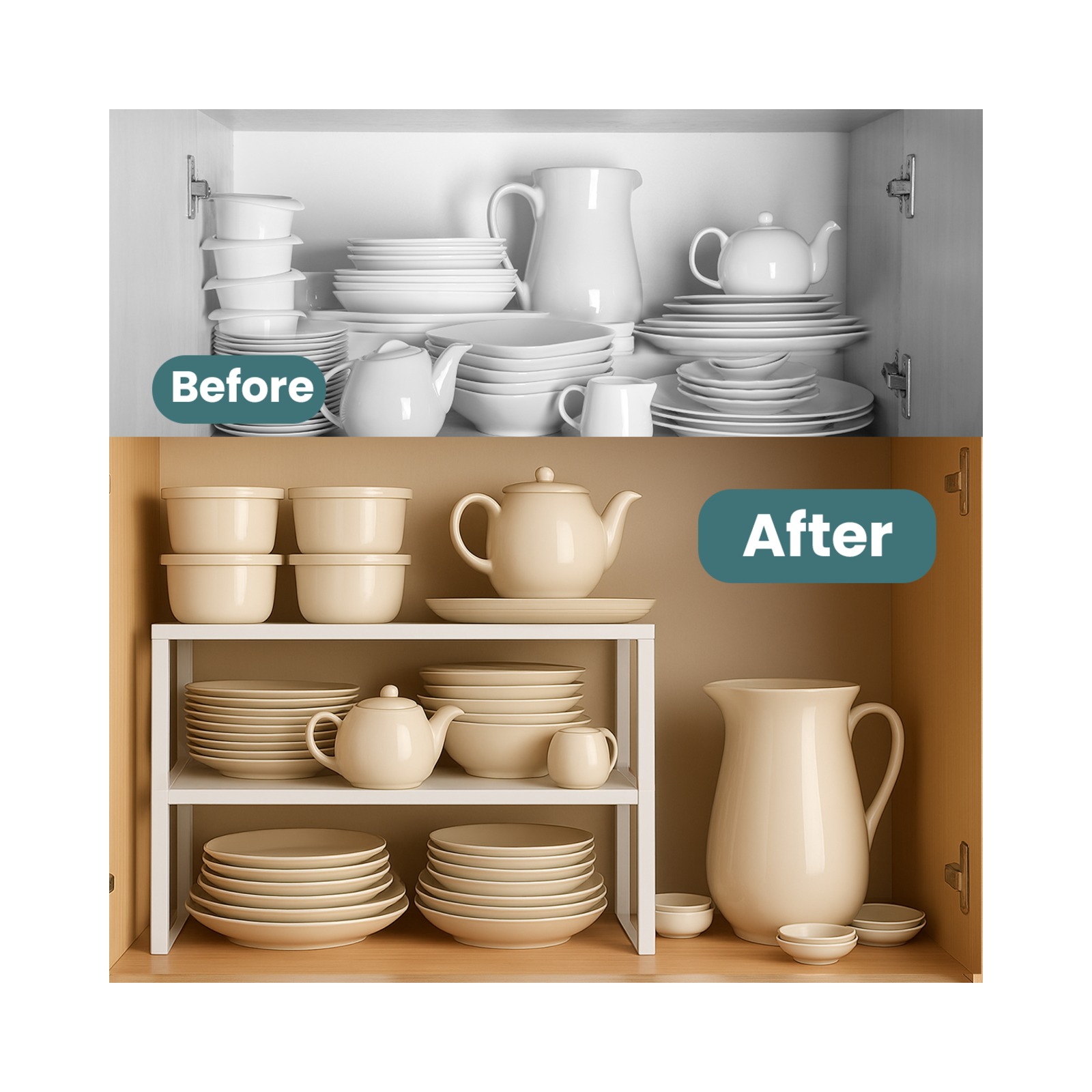 Cabinet Organizer Shelf — Set of 2, Standard — Cloud White / Beige — view 11
